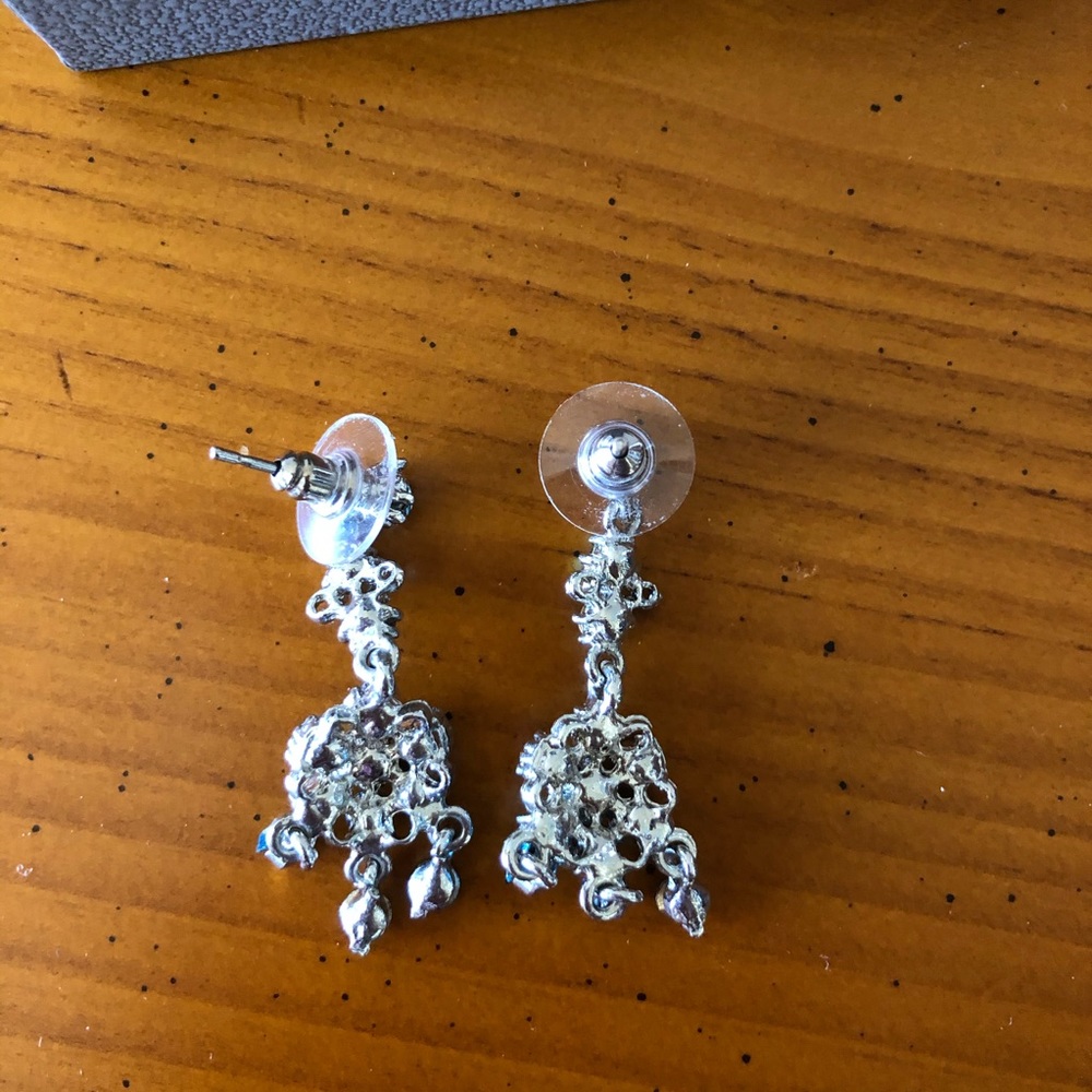 New Turquoise Rhinestone Statement Dangle Earrings - image 4